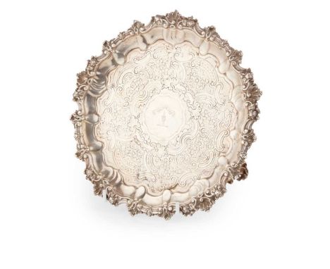 S C Yonge, Sheffield 1826, with cast shell border, chased scroll and floral decoration to the flat with engraved crest and mo