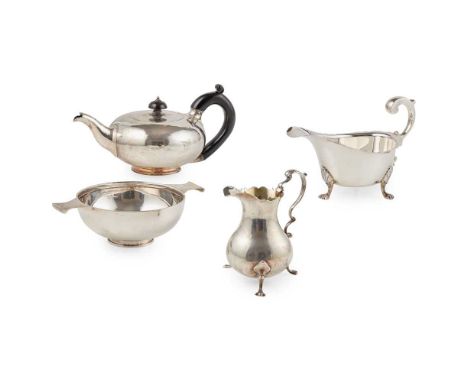 to include a small Victorian teapot, Henry Holland London 1855, of squat plain polished form, hinged lid with stained finial,