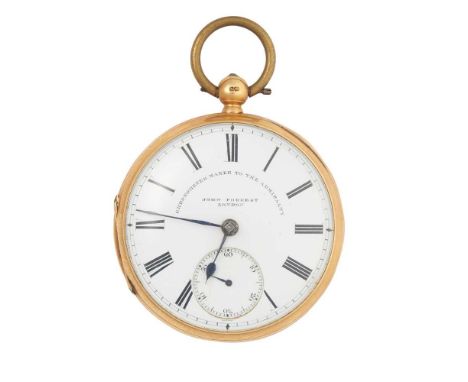 open case, key wind, full plate movement signed John Forrest London 18144, movement cover and dial both with CHRONOMETER MAKE