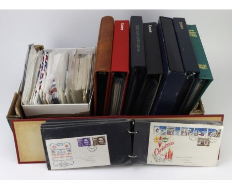 Banana box GB FDC's and 8x albums and loose in shoebox. Approx 645 from various sources producing a varied lot from early 196