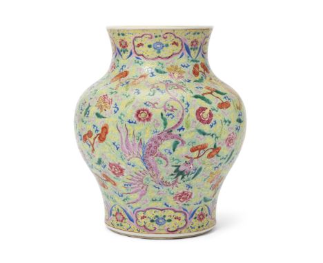 A large Chinese famille rose 'dragons and lingzhi' vaseQing dynasty, Guangxu periodFinely painted with a band of lotus and ch