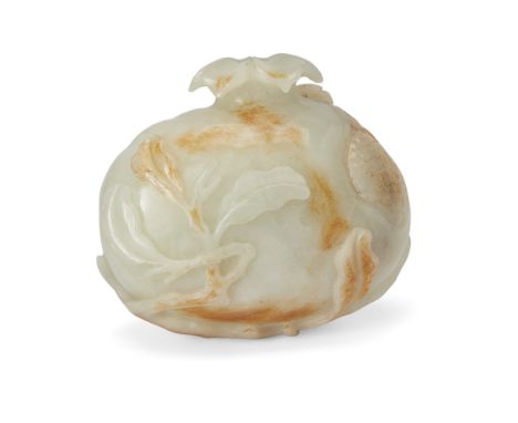 A Chinese pale and russet jade carved 'pomegranate' water potQing dynasty, Qianlong periodCarved from a very pale celadon sto