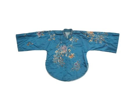 A Chinese silk embroidered turquoise jacketRepublic periodWith wide sleeves and side fastening, decorated with a design of ch