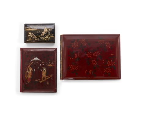 Three Japanese lacquer photograph albumsMeiji era, late 19th centuryComprising: a lacquer photograph album with 24 colour-pri