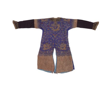 A Chinese embroidered silk purple-ground 'nine dragon' robe, jifuLate Qing dynasty/Republic period, early 20th centuryThe pur