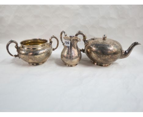 SILVER 3 PIECE TEA SERVICE LONDON 1859/60 BY WILLIAM SHAW