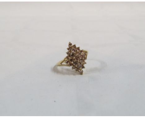 9CT GOLD BROWN DIAMOND LOZENGE SHAPED RING 