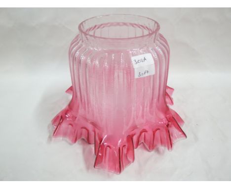 ANTIQUE RUBY GLASS OIL LAMP SHADE 
