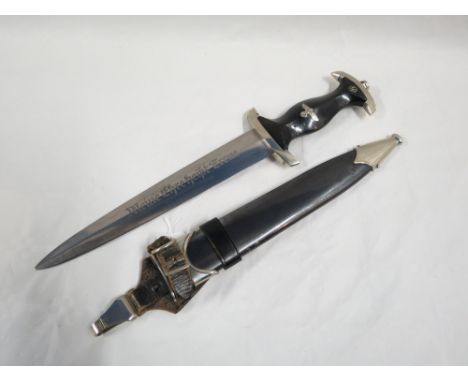 WW2 THIRD REICH SS DAGGER EARLY MODEL WITH SOLID NICKEL FITTINGS &amp; BLACK ANODISED SCABBARD &amp; HANGER