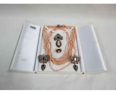 SUITE OF VINTAGE CONTINENTAL SILVER, GOLD, PEARL &amp; MARCASITE JEWELLERY