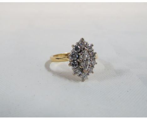 18CT GOLD DIAMOND MARQUISE CLUSTER RING WITH 1 CARAT OF DIAMONDS