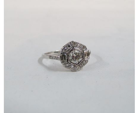 18CT GOLD DIAMOND OCTAGONAL SET RING - 0.80 CARAT OF DIAMONDS