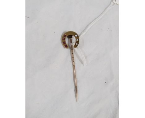VICTORIAN 18 CARAT GOLD RUBY &amp; DIAMOND &amp; HOSRESHOE PIN