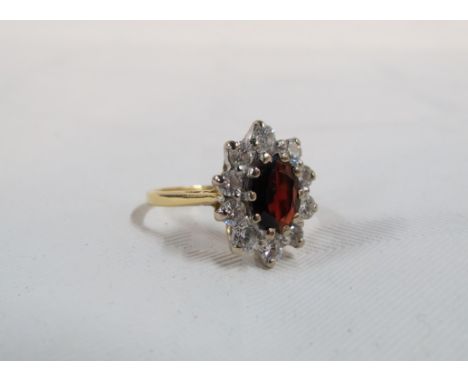 18CT GOLD GARNET &amp; DIAMOND CLUSTER RING WITH 1 CARAT OF DIAMONDS