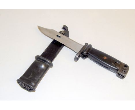 An Egyptian Type 2 AKM Kalashnikov Bayonet / Wire Cutter in its scabbard (34cms length)