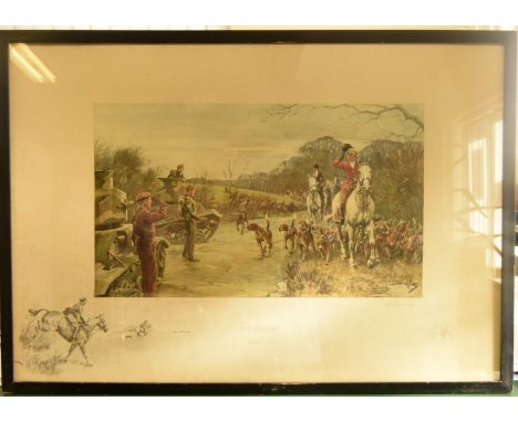 Snaffles print signed by the artist 'The Season' 1939-1940 with additional pencil drawing to bottom surround 75x55cm