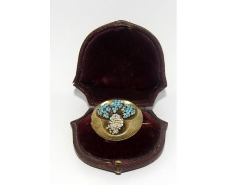 A Victorian 14ct gold turquoise & pearl brooch in original fitted box