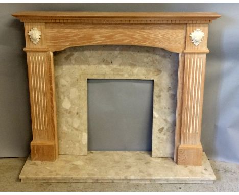 Lime Oak Finish fire surround with marble hearth and back