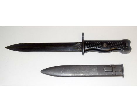 A Yugoslavian M56 Knife Bayonet (29cms length) in its scabbard for the Model 56 Submachine Gun