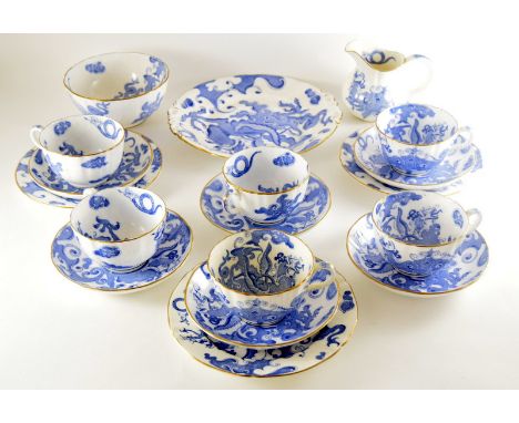 A Part Royal Worcester Dragon Tea Set with Blue & White Decoration