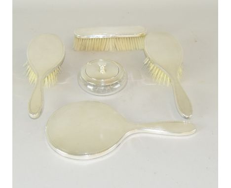 Silver ladies dressing table set with machine tool work and cut glass pot full h/m