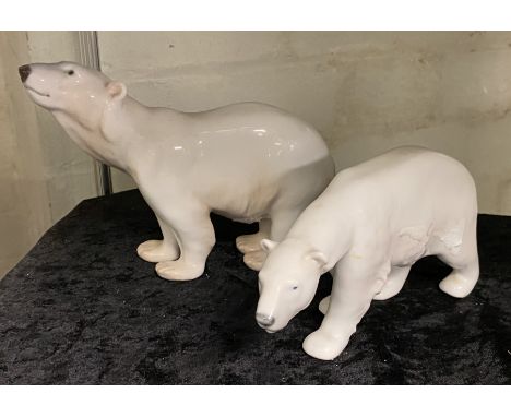 SMALL ROYAL COPENHAGEN POLAR BEAR WITH ANOTHER DANISH POLAR BEAR - 13.5 CMS &amp; 9.5 CMS APPROX