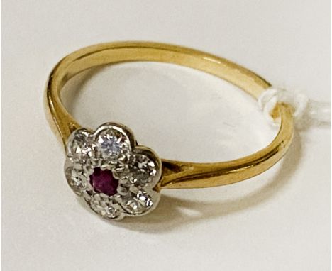 9CT GOLD RUBY &amp; DIAMOND RING SIZE K 1.5 GRAMS APPROX