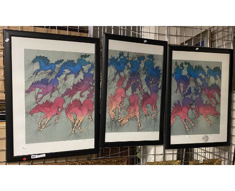 SMALL GUILLAUME AZOULA LITHOGRAPH TRIPTYCH 77CMS (H) X 53CMS (W) INNER FRAME
