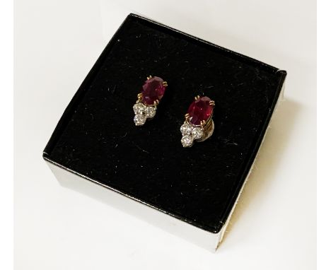 PAIR OF WHITE GOLD RUBY &amp; DIAMOND STUD EARRINGS