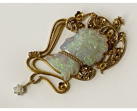 18 CARAT GOLD/OPAL &amp; 0.5 CARAT DIAMOND PENDANT