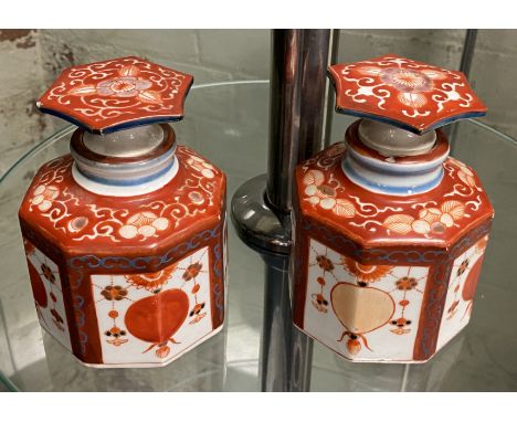 PAIR OF IMARI SCENT BOTTLES - CHIP TO THE LIP OF ONE 13CMS (H) APPROX 