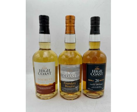High Coast Small Batch 29 50cl (2)High Coast Double Cognac Casks 50cl (2)High Coast Founders Reserve 50cl (2)Lying at LCB Bar