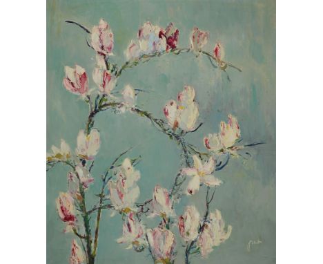 Karl Graf, 1902-1986 Speyer,  Magnolienblüte, Öl/Malkarton, signiert, rückseitig sign., betitelt und dat. 1983, ca. 80x70cm, 