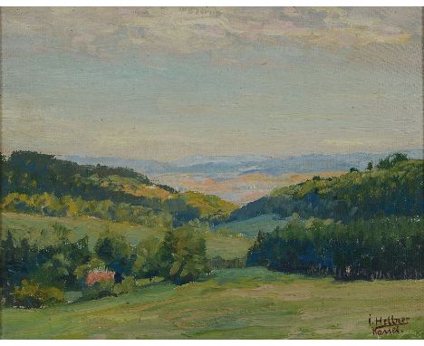 Julius Hellner, 1877 Wiesbaden-1942 Kassel,  Weite Landschaft bei Kassel, Öl/Malkarton, rechts unten signiert und bez. Kassel