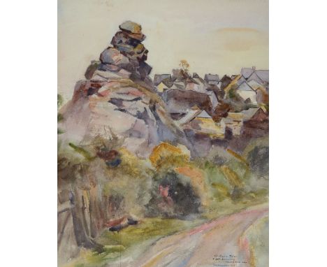 Rudolf Wild-Idar, 1871-1960 Idar-Oberstein,  Blick auf Idar-Oberstein hinter Felsen, Gouache auf Papier, rechts unten signier