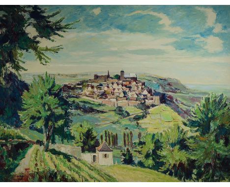 Karl Graf, 1902 Rothenburg - 1986 Speyer,  großformatige Ansicht Neuleiningens, rechts unten signiert, Rahmen l. best., 100x1