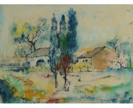 Fritz Wiedemann, 1920-1987 Landau,  Bauerngehöft, Aquarell und Filzstift, rechts unten signiert und dat. 69, ca. 48x63 cm, PP
