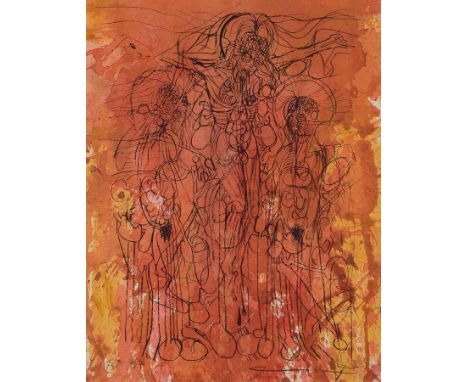Hermann Nitsch, geb. 1938,  Kreuzigungsszene, Farblithographie, rechts unten handsigniert, ca. 29x22.5cm, u.Gl., R. ca. 38x29