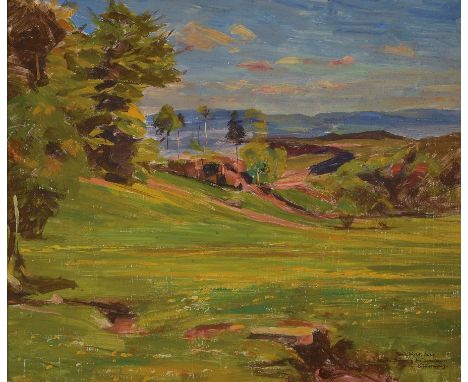 Rudolf Wild-Idar, 1871-1960 Idar-Oberstein,  Sommerliche Landschaft, Gouache auf Papier, signiert und mit Widmung, ca. 42x50c