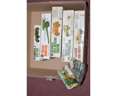 Airfix model constructor kits: Military Vehicles, to include: 1:35 scale Bedford QL Gun Portee, Chevrolet 15-CWT Truck and Si