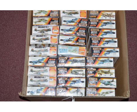 Matchbox model constructor kits: mainly 1:72 scale, orange series, Military Aircraft.  (27)