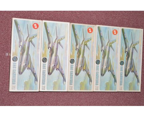Airfix model constructor kits, 1:72, scale, series 5, BAC Canberra (x5).