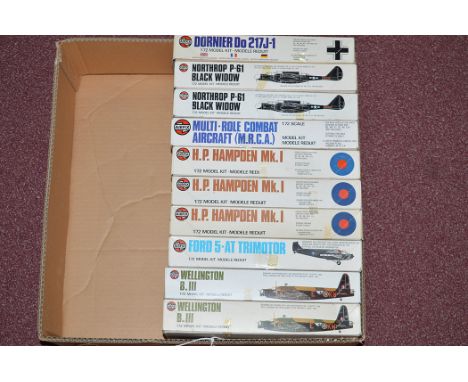 Airfix model constructor kits: series 4 1:72 scale, to include: Wellington B.III (x2), Ford 5-80 Tri-Motor, Hamptden MKI (x3)