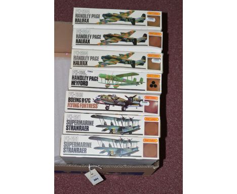 Matchbox model constructor kits, 1:72 scale, brown series, to include PK-601 Supermarine Stranraer (x2); PK-603 Boeing B-17G 
