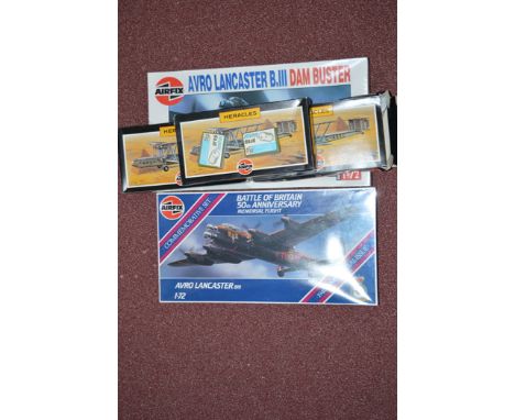 Airfix model construction kits, to include: Avro Lancaster B.III (x2 variations); Hercules 1:144 scale, series 3 (x3); prop m