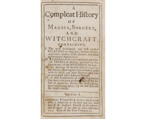 Witchcraft.- [Boulton (Richard)] A Compleat History of Magick, Sorcery, and Witchcraft..., 2 vol. in 1, first edition, lackin