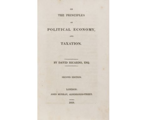 Ricardo (David) On the Principles of Political Economy, and Taxation, second edition, occasional foxing and damp-staining, co