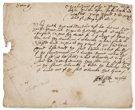 17th century shuffle ball.- The ?examynation of John Wilcope, late of Wylbee, taken before John Drake and Walter Young, D.s. 