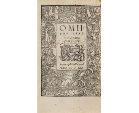 Homer. Iliad [and Odyssey], 2 vol., collations: A-Z8, AA-MM8 and A8 b-z8 A-I8 aa-gg8, titles and woodcut printer's device wit