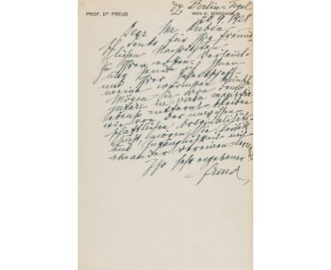 Freud (Sigmund, founder of psychoanalysis, 1856-1939) Autograph Letter signed in German, to "Mr. Rubin", Vienna, 1p., on prin